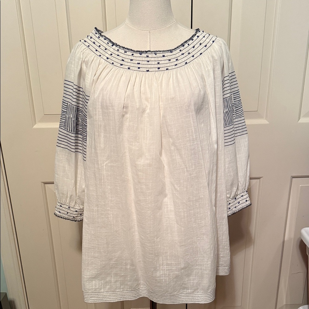 Velvet by Graham & Spencer Ivory Blouse with Blue Stripes